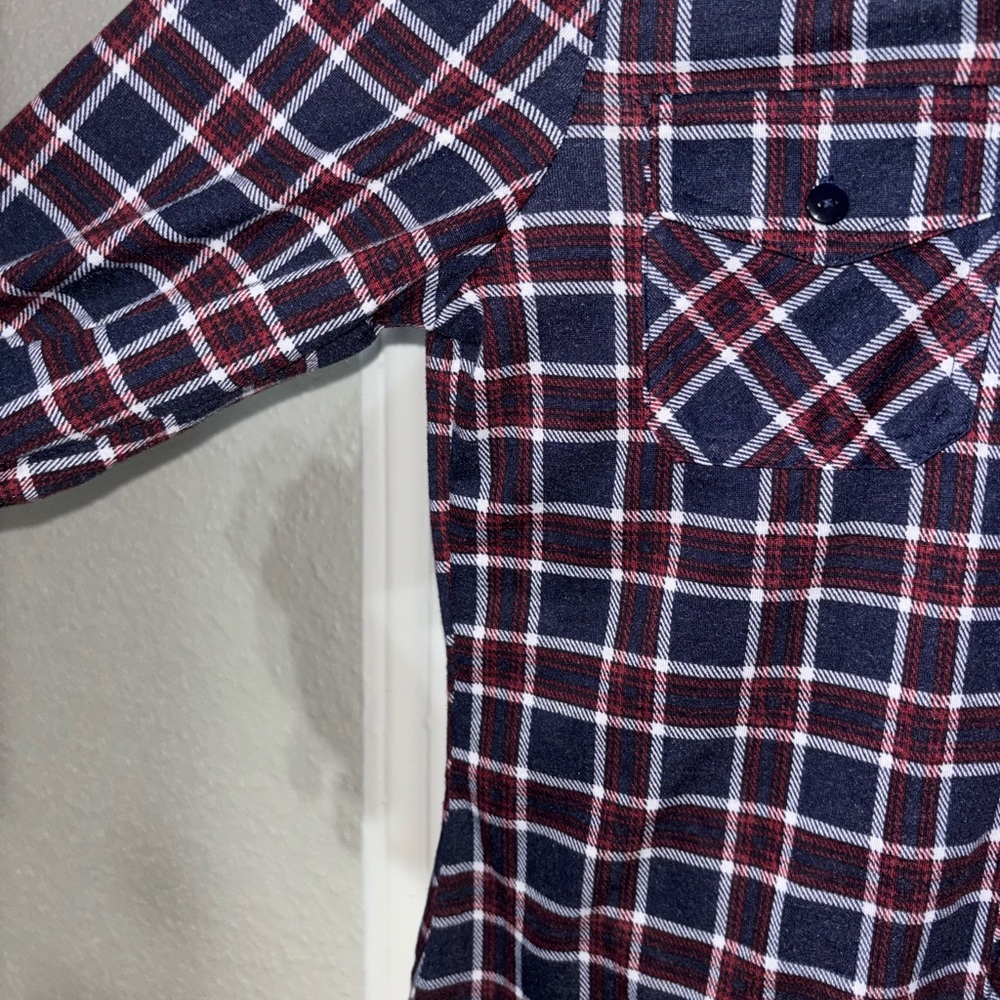 Women's Plaid Button-Down Shirt - Navy and Burgundy - Picture 4 of 5